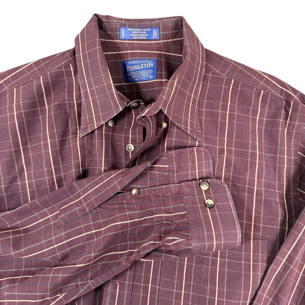 Pendleton Broadway Cloth Shirt Mens L Burgundy Maroon Grid Check Button Up